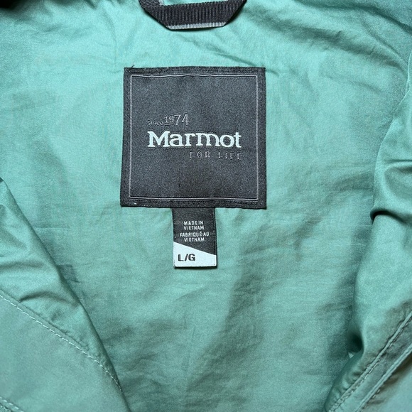 Marmot  Roam Rain Jacket Women’s Large Green Yellow Hooded Full Zip Waterproof - Picture 10 of 11